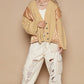POL Quilting Patch Button Up Cable Knit Jacket in Camel Multi