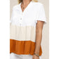 NUVI APPAREL Color Block Notched Neck Blouse