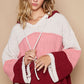 POL Pink/Burgundy Color Block Long Sleeve Hooded Sweater