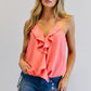 DAVI & DANI Solid V-Neck Sleeveless Ruffle Tank Top