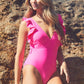 DAVI & DANI Solid Ruffle Sleeve One Piece Swimsuit