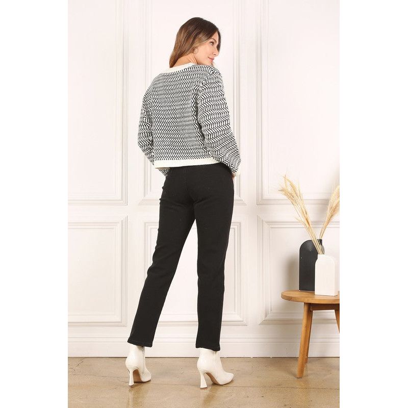 LILOU Herringbone pattern crew neck sweater