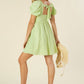 LILOU Light Green Tie Back Dress with Puff Sleeves