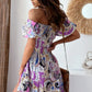 Smocked Printed Off-the-Shoulders Maxi Dress