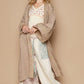 POL Women's Khaki Flower Lace Trim Open Front Boho Longline Cardigan