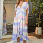 DAVI & DANI Lilac Ombre V-Neckline short Puff Sleeve High-low Maxi Dress