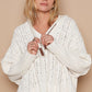 POL Cream Rib Weave Sleeves Hooded Cable Knit Sweater