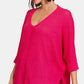 ZENANA Magenta V-Neck High-Low Jacquard Knit Top