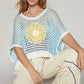 POL Hollow Out Flower Half Sleeve Knit Cover Up Top