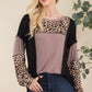 CELESTE Full Size Leopard Color Block Exposed Seam T-Shirt