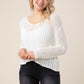 LILOU Ivory Variegated Rib V neck Sweater