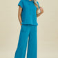 DOUBLE TAKE Full Size Texture Drawstring Short Sleeve Hoodie and Pocketed Pants Set
