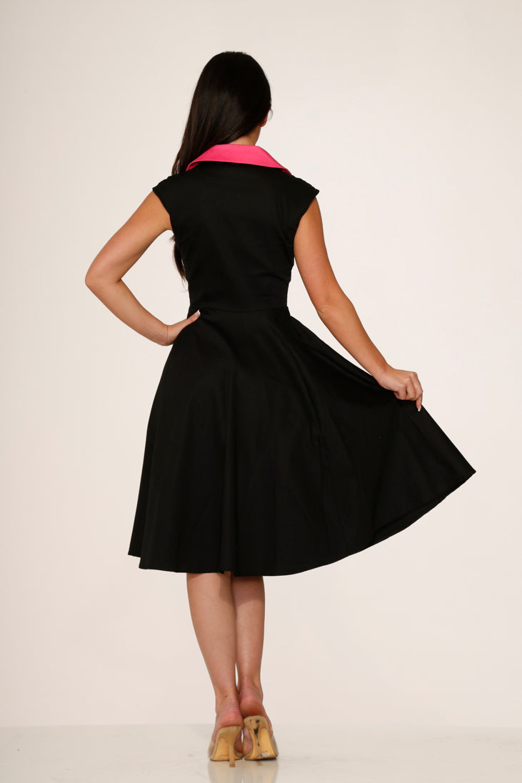 ORCHID BLOOM Women's Black-Pink Sleeveless Vintage Swing Dress
