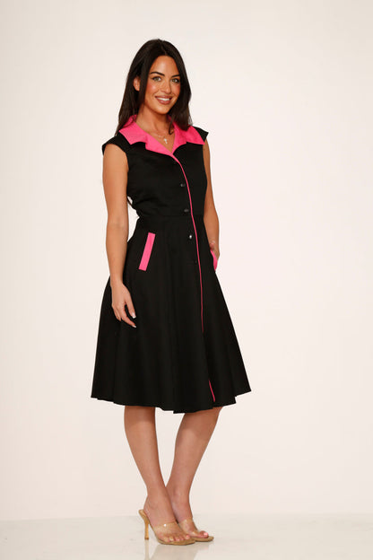 ORCHID BLOOM Women's Black-Pink Sleeveless Vintage Swing Dress