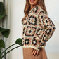 DAVI & DANI Crochet Patchwork Round Neck Pullover Sweater Top