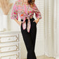 YO Tie Hem V-Neck Three-Quarter Sleeve Blouse