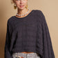 POL Round Neck Cable Knit Cropped Sweater in Color Charcoal