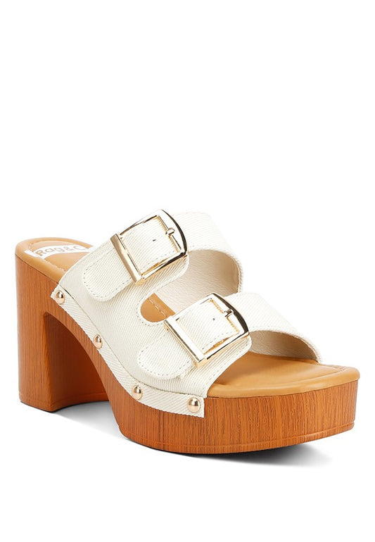 RAG & Co. Sarai Buckle Straps High Block Heel Mules