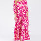 CELESTE Fuchsia Full Size Floral Round Neck Ruffle Hem Dress