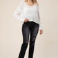 LILOU Ivory Variegated Rib V neck Sweater