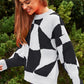 DAVI & DANI Multi Geo Checker Pullover Knit Sweater Top