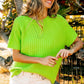 BiBi Texture Neon Green Round Neck Short Sleeve Knit Top