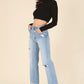 LILOU Black Long Sleeves Mock Neck Lace-up Open Back Top