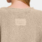 ZENANA Mocha Notched Side Slit Patch Sweater