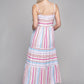 NUVI APPAREL Striped Print Ruffle Hem Cami Dress