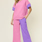 DOUBLE TAKE Full Size Texture Contrast T-Shirt and Wide Leg Pants Set