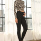 LILOU Black Long Sleeves Mock Neck Lace-up Open Back Top