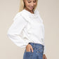 NUVI APPAREL White Swiss dot Ruffle Trim Blouse