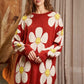 Jade by Jane Women's Plus-size Oversized Knit Sweater with Happy Face Flower Print
