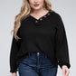 ZENANA Plus Brushed Waffle V-Neck Button Detail Sweater