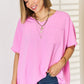 ZENANA Candy Pink Textured Casual Short Sleeve Top