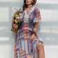 Plus Size Printed Lace Detail Short Sleeve Dress