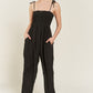 JADE by JANE Plus-size Smocked Tie Strap Jumpsuit with Pocket