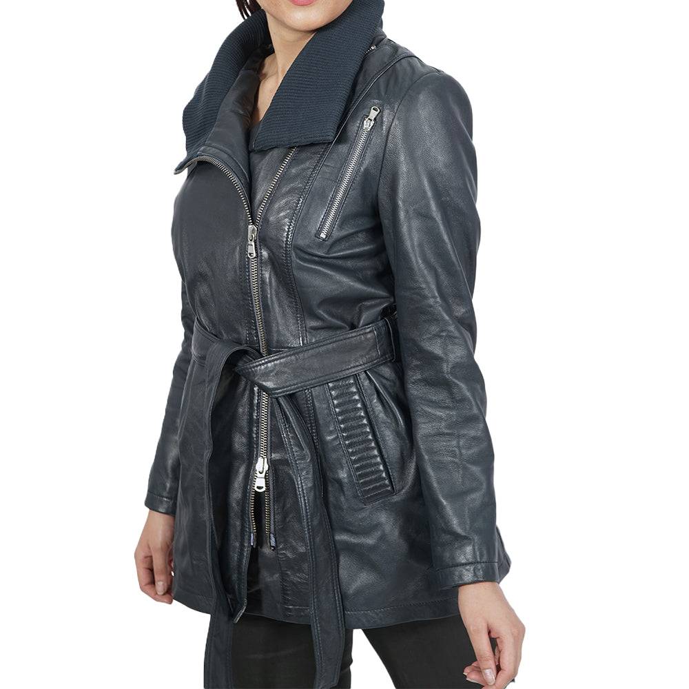 Women's Belted Full-size Daniela Leather Coat