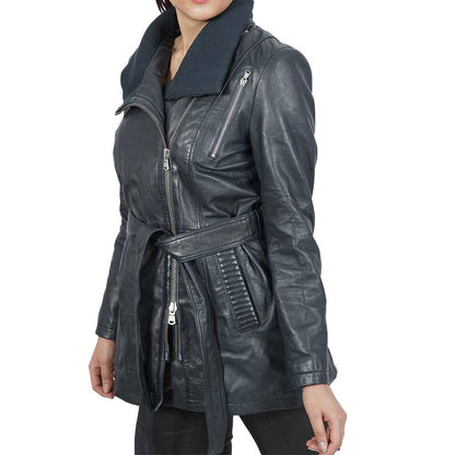 Women's Belted Full-size Daniela Leather Coat