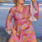 Plus Size Ruched Printed Long Sleeve Dress