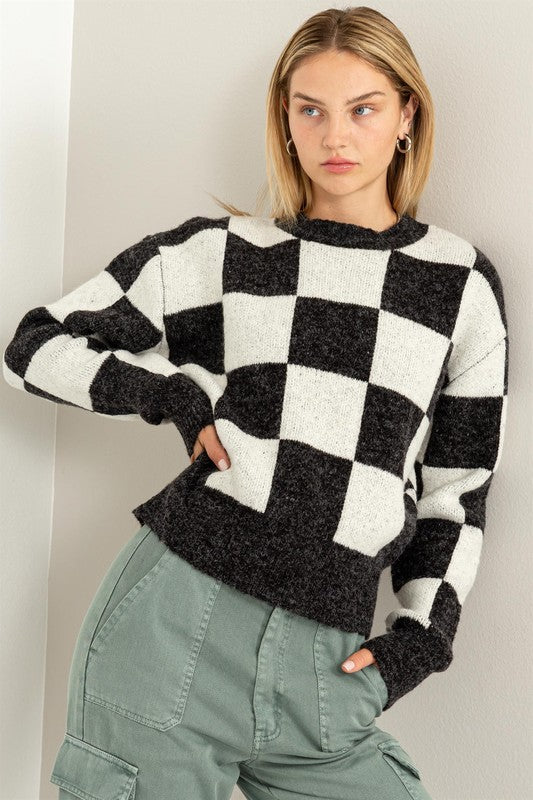 HYFVE Weekend Chills Checkered Long Sleeve Sweater