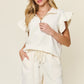 DOUBLE TAKE Full Size Texture Flounce Sleeve Top and Drawstring Shorts Set