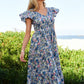 DAVI & DANI Vintage Garden Floral Flutter Smocking Midi Dress