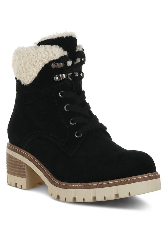 RAG & Co. Madoka Fur Collar Lace-up Snow Ankle Boots