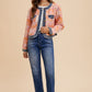 Annie Wear Women's Coral Combo Floral Jacquard Denim Contrast Jacket