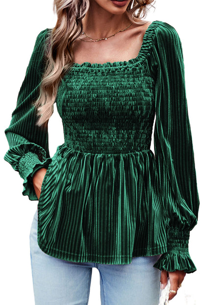 Brown Tie Back Square Neck Velvet Babydoll Dress