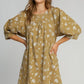 Umgee Women's Mocha Raw Hem Floral Print Round Neck Denim Dress