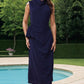 Twisted Slit Cowl Neck Sleeveless Midi Dress