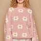 POL Soft Pink Daisy Pattern Drop Shoulder Sweater