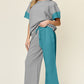 DOUBLE TAKE Full Size Texture Contrast T-Shirt and Wide Leg Pants Set